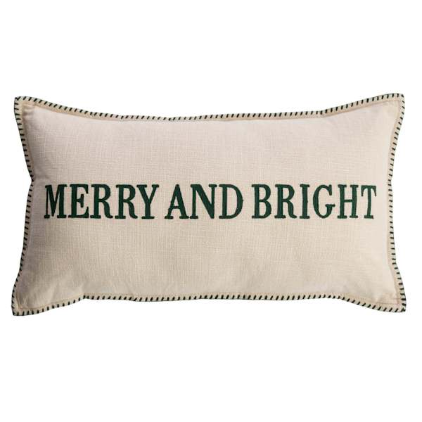 Merry & Bright Embroidered Throw Pillow, 14x22