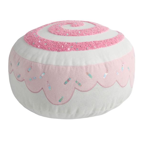 Mrs. Claus' Bakery Pink Beaded Sweet Roll Shaped Throw Pillow, 12"