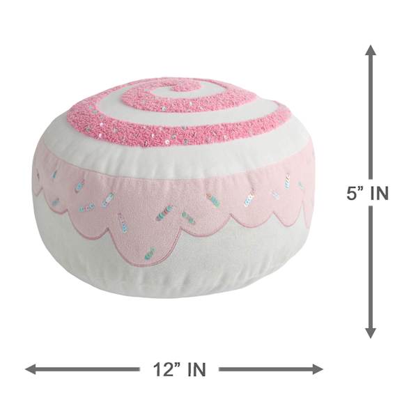 Mrs. Claus' Bakery Pink Beaded Sweet Roll Shaped Throw Pillow, 12"