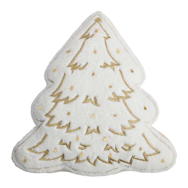 Neutral Tree Shaped Throw Pillow with Gold Sequins, 15"