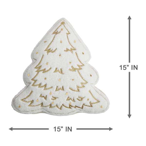 Neutral Tree Shaped Throw Pillow with Gold Sequins, 15"
