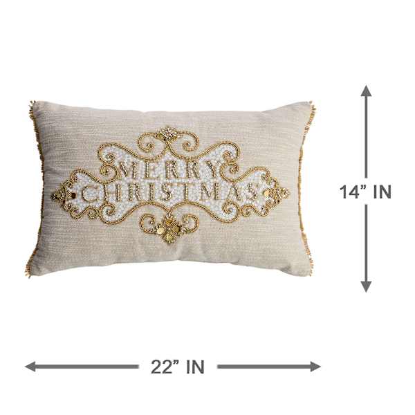Beaded Merry Christmas Oblong Throw Pillow,14x22