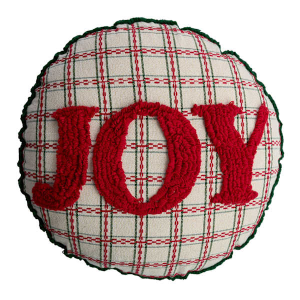 Joy Embroidered Round Throw Pillow, 18"