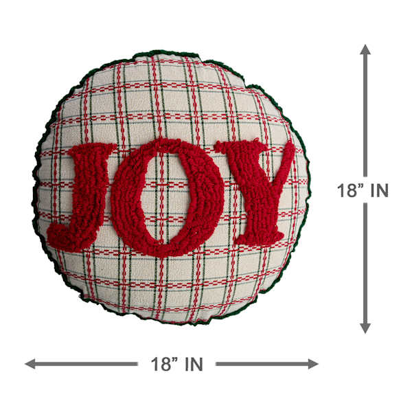 Joy Embroidered Round Throw Pillow, 18"