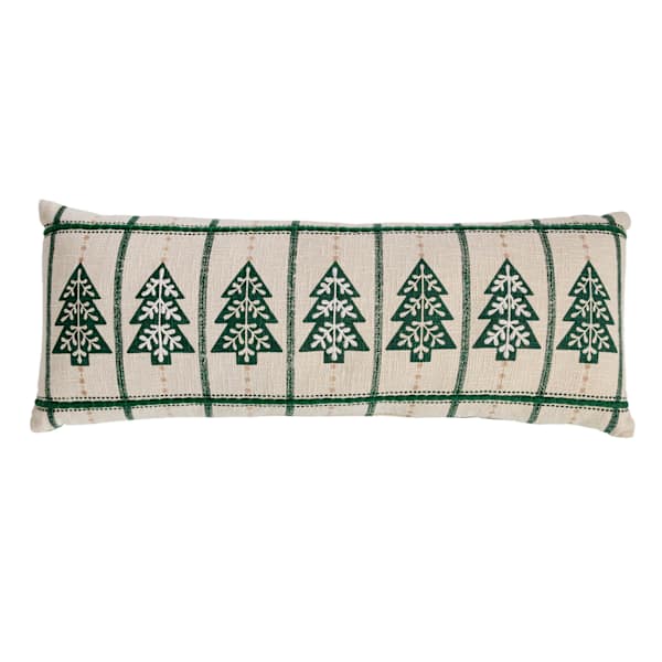 Green Embroidered Trees XL Oblong Throw Pillow, 14x36