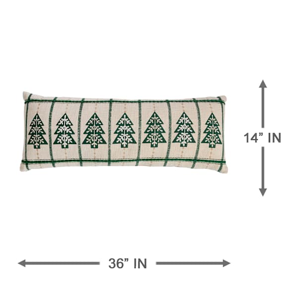 Green Embroidered Trees XL Oblong Throw Pillow, 14x36