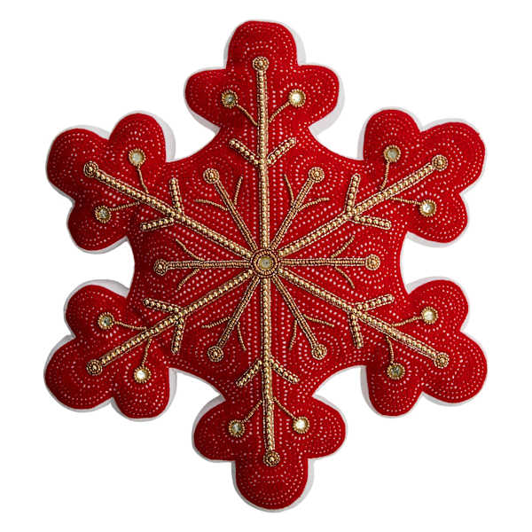 Red Star Shaped Throw Pillow with Gold Beading, 19"