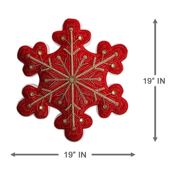 Red Star Shaped Throw Pillow with Gold Beading, 19"