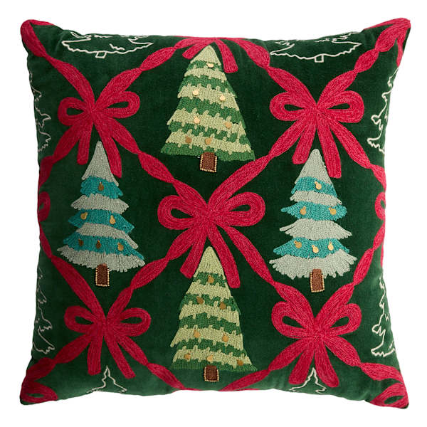 Christmas Tree & Ribbon Throw Pillow, 18"