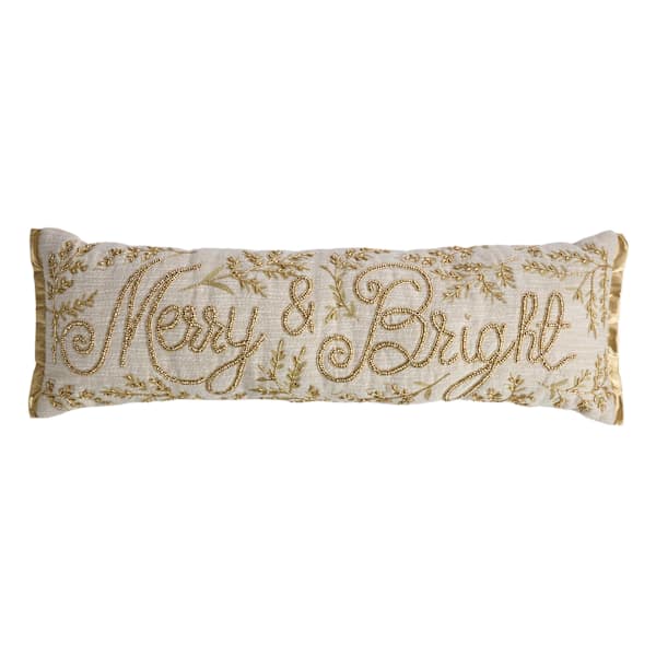 Gold Beaded Merry & Bright XL Oblong Throw Pillow, 12x36