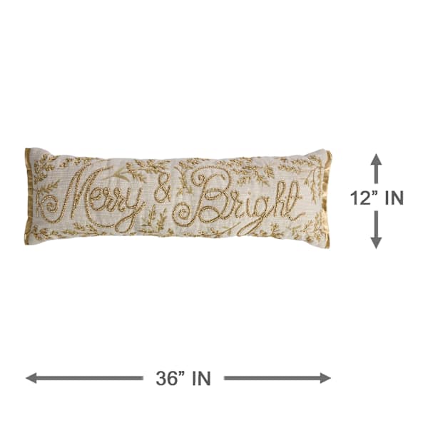 Gold Beaded Merry & Bright XL Oblong Throw Pillow, 12x36