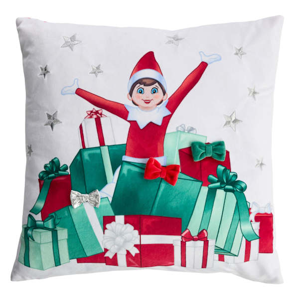 Elf with Present Embroidered Throw Pillow, 18"
