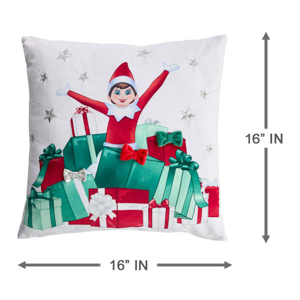 Elf with Present Embroidered Throw Pillow, 18"