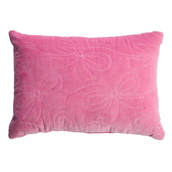 Pink Velvet Quilted Bow Throw Pillow, 14x20
