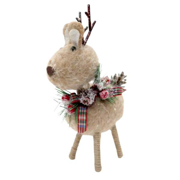 Homespun Red Brown Deer with Bow Ornament, 7.48"