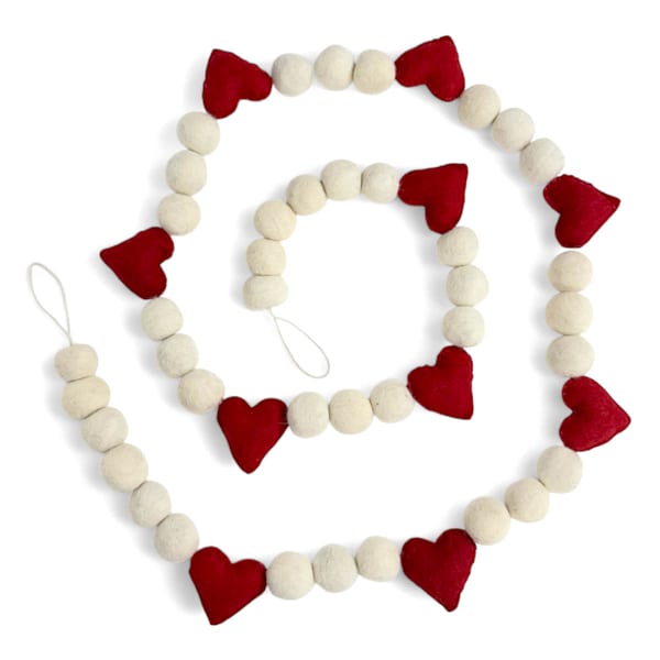 Red & White Heart Felt Garland, 72"