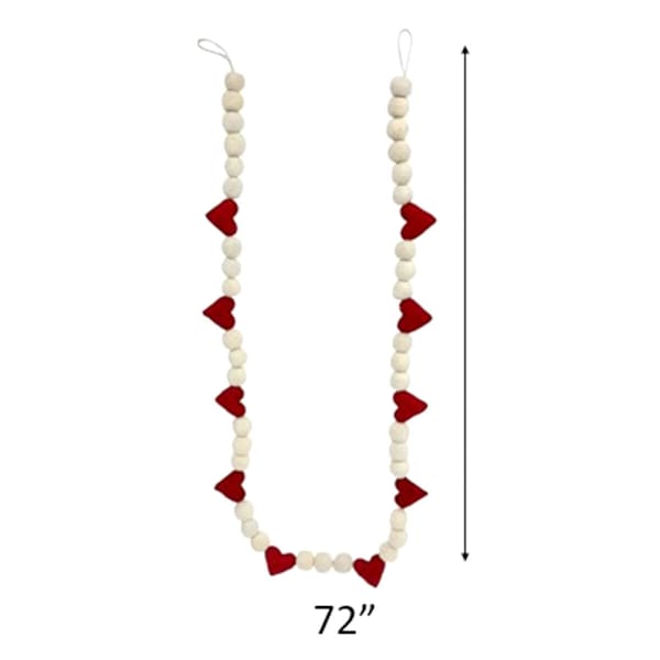 Red & White Heart Felt Garland, 72"