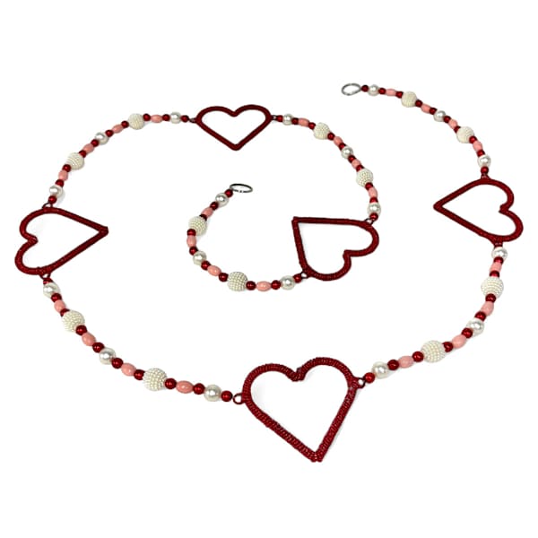 Red Beaded Heart Garland, 72"