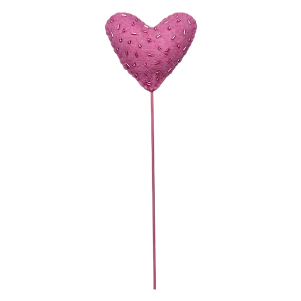 Pink Felt Beaded Heart Pick, 14"