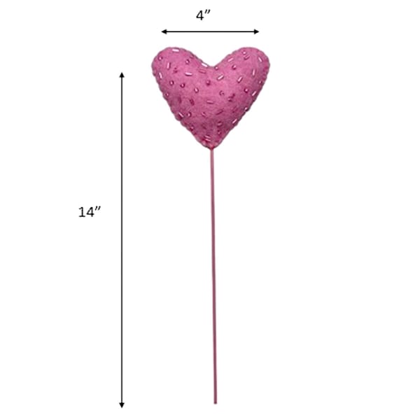 Pink Felt Beaded Heart Pick, 14"