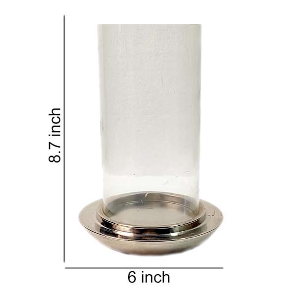 Glass Candle Holder with Silver Base, 8.7"