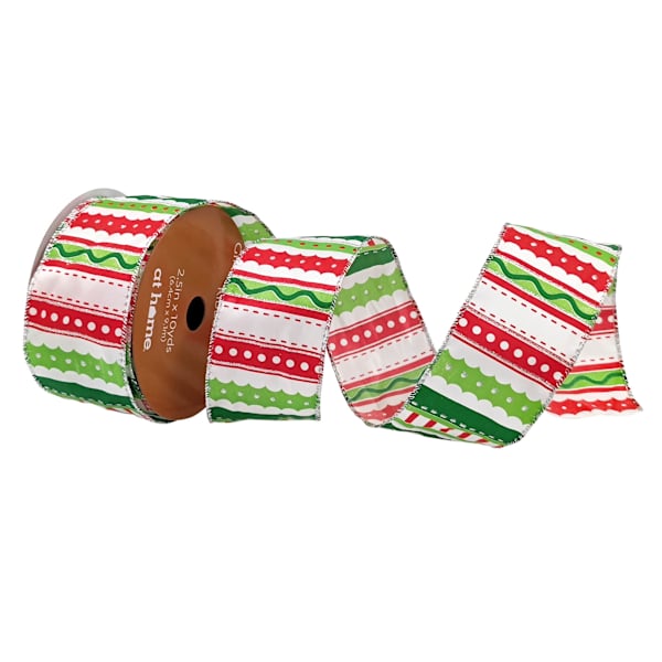 Gingerbread Lane 2.5" Red & Green Striped Ribbon, 10yd