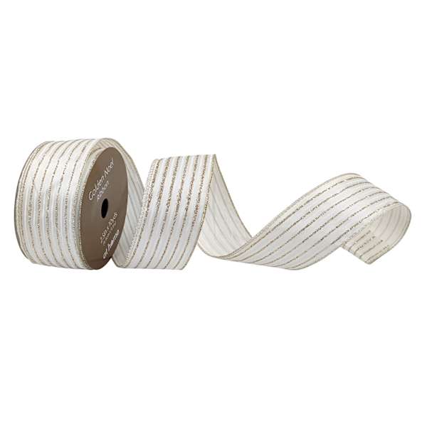 2.5" Gold & White Stripe Ribbon, 10yd