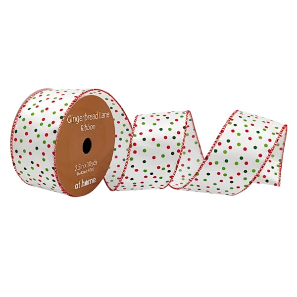 2.5" Red, Green & White Polka Dot Ribbon, 10yd