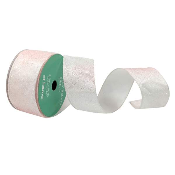 2.5" Pink & White Glitter Ribbon, 8yd