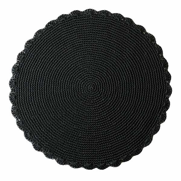 Round Black Havala Crochet Placemat, 15"