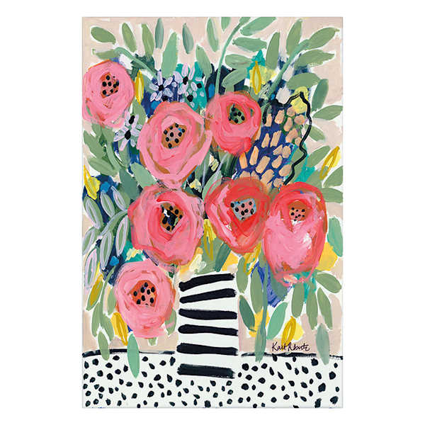 Kait Roberts Multi-Pink Floral Striped Vase Handpainted Canvas Wall Art, 24x36