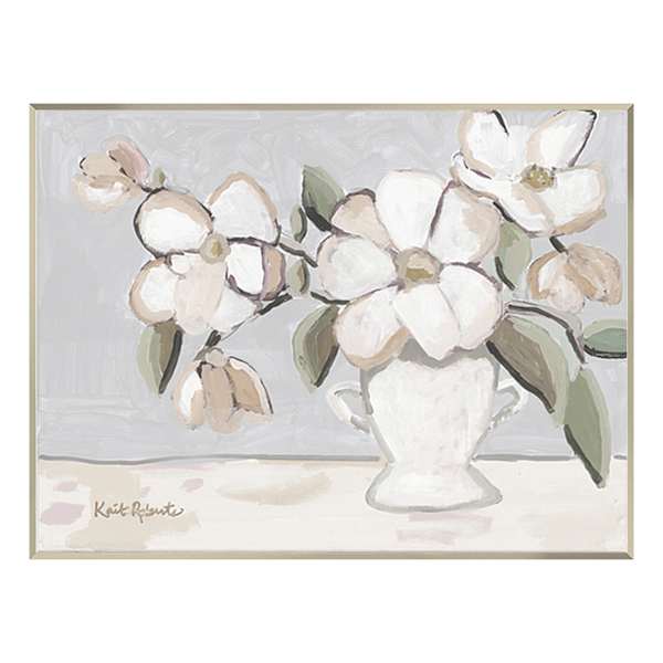 Kait Roberts Framed White Floral Handpainted Canvas Wall Art, 41x31
