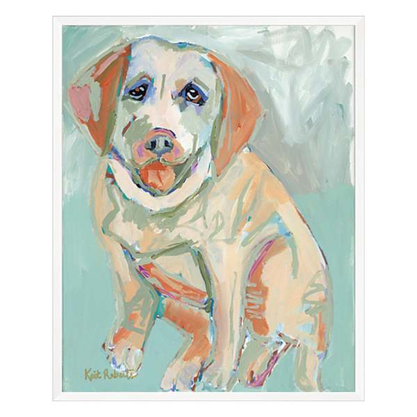 Kait Roberts Hand Painted Blue Dog Framed Canvas Wall Art, 17x21