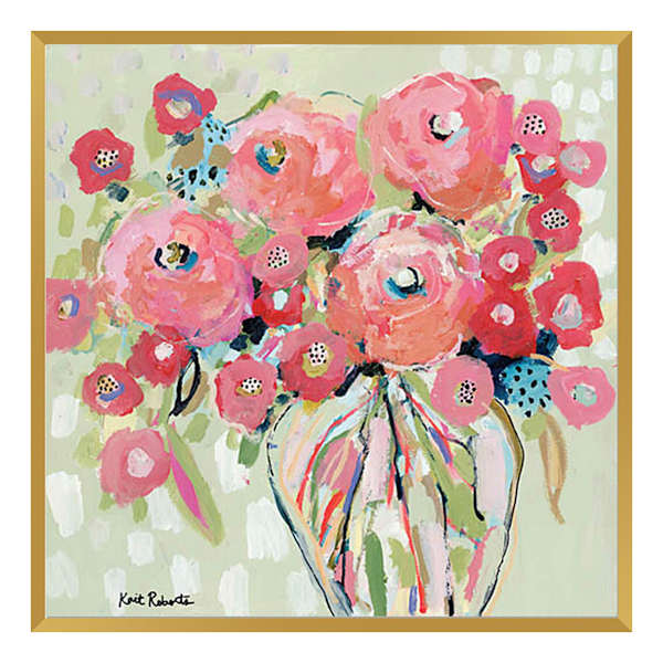 Framed Pink & Orange Floral Vase Canvas Wall Art, 21"
