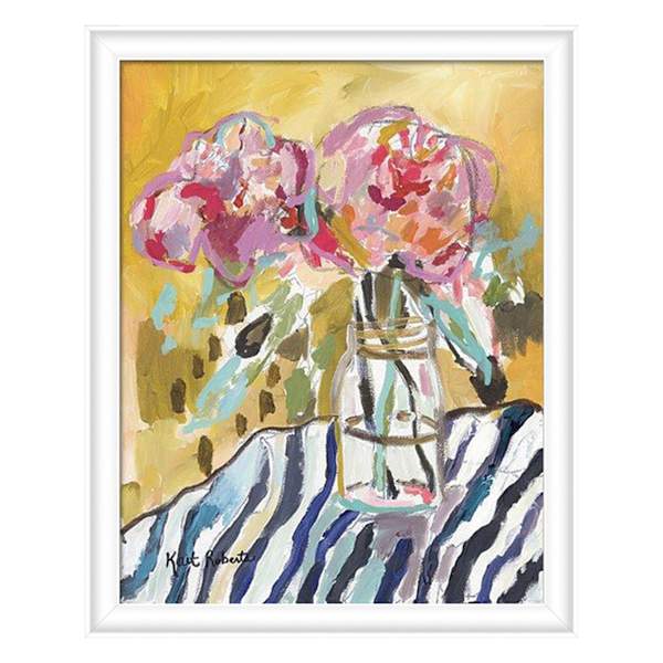 Kait Roberts Yellow & Blue Floral Vase Handpainted Framed Wall Art, 24x31
