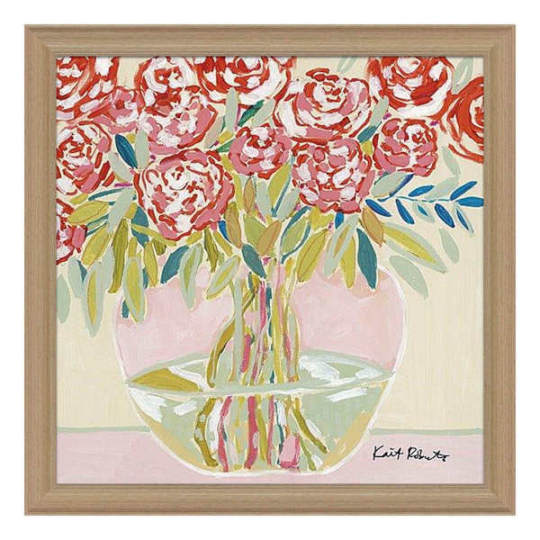 Kait Roberts Pink Clear Vase Framed Handpainted Wall Art, 27"