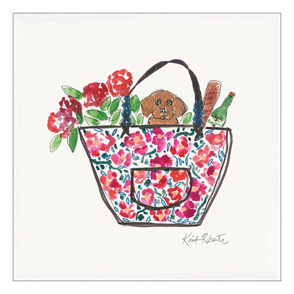 Kait Roberts Hand Painted Dog in Purse with Baguette Framed Wall Art, 13"