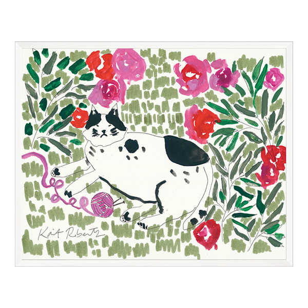 Kait Roberts Framed Floral Cat Handpainted Wall Art, 21x17