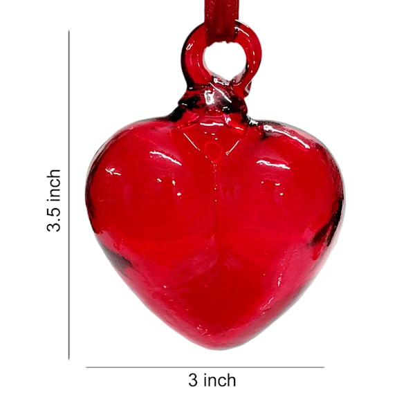 Red Glass Heart Ornament, 3"
