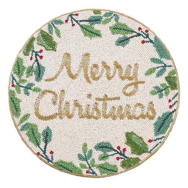 Classic Christmas Merry Christmas Beaded Placemat, 14"