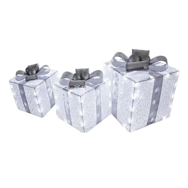 Set of 3 White & Silver Gift Boxes