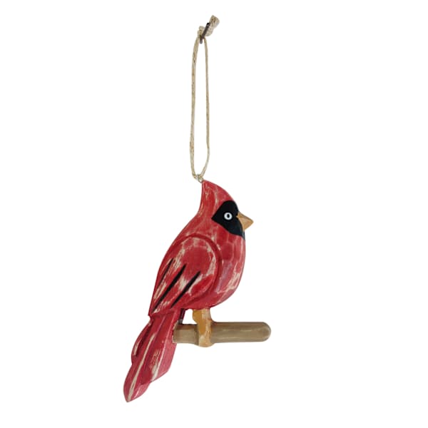 Red Wooden Bird Ornament, 4.5"