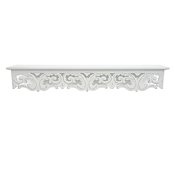 Curtis White Hand Carved Wooden Wall Shelf, 24x5