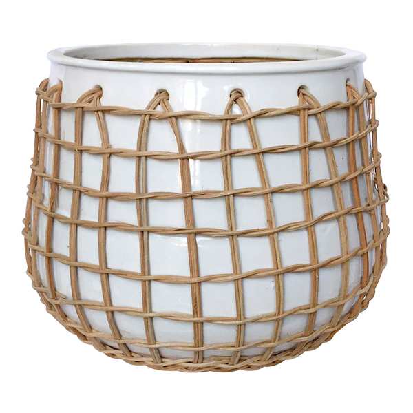 Auburn White Ceramic Indoor Planter, Large