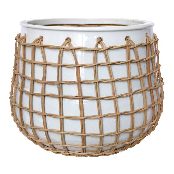 Auburn White Ceramic Indoor Planter, Small