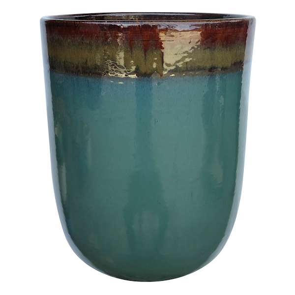 Luna Ocean Blue Ceramic Tall Outdoor Planter, Medium