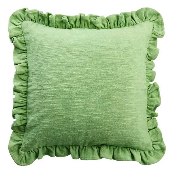 Easter Green Sage Crosshatch Throw Pillow with Ruffle Border, 20"