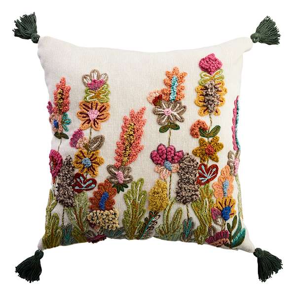 Easter Floral Embroidered Throw Pillow with Tassels, 20"