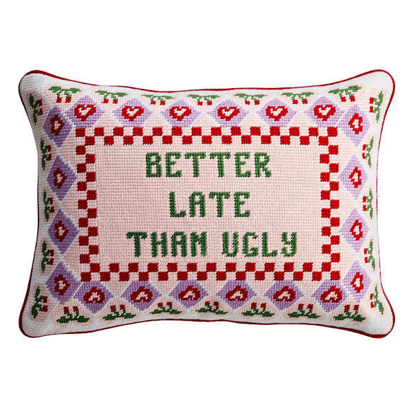 Valentine's Better Late Needlepoint Sentiment Throw Pillow, 14x20