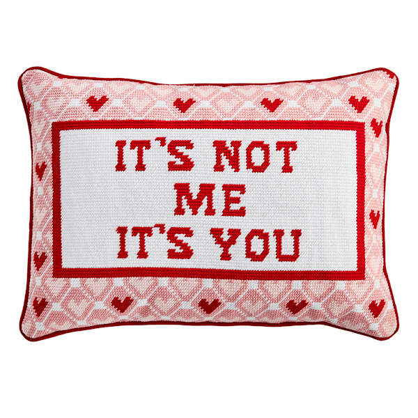 Valentine's It's Not Me Its You Needlepoint Sentiment Throw Pillow, 14x20